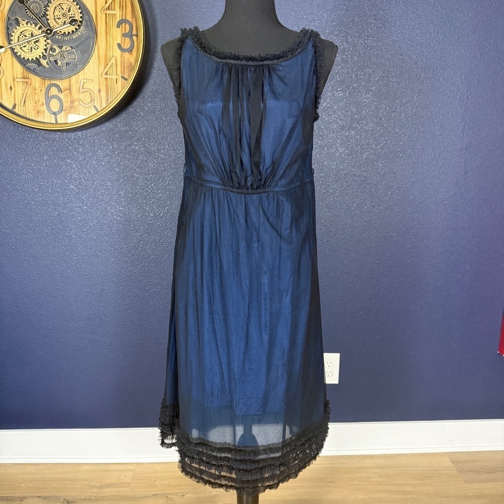 Anthropologie Moulinette Soeurs Navy & Black Tulle Overlay Dress | Size XS